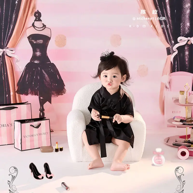 Girl Black Bathrobe Set (6-12M) - Baby Photography Props - Image 3